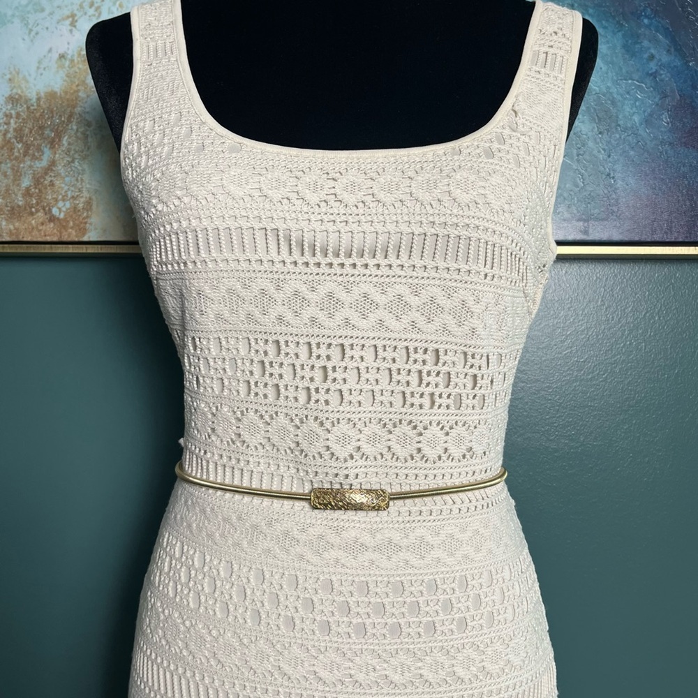 Gold Skinny Metal Waist Belt with Textured Buckle